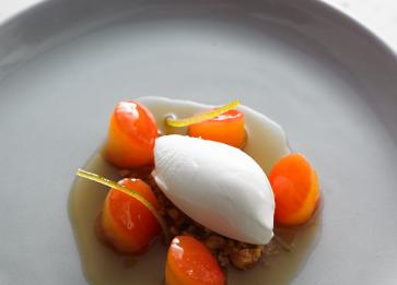 Plum simmered with onions honey cultured milk