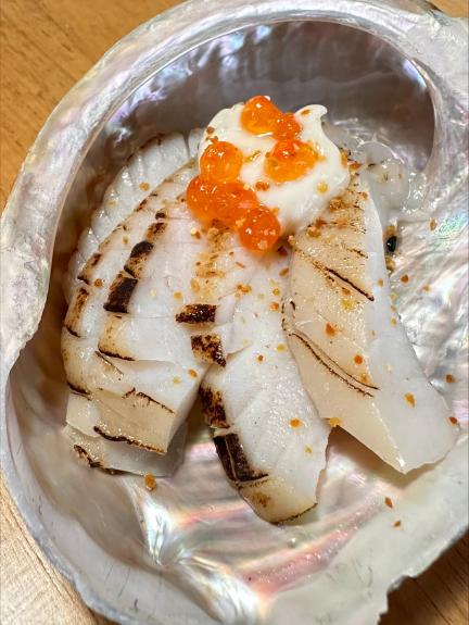 Abalone tasting truffle oil char Japanese mayo salmon roe 20231127 copy